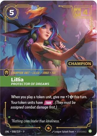 Lillia, Protector of Dreams (Champion) (058/219) - Riftbound Organized Play Promotional Cards Foil