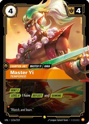 Master Yi - Tempered (Alternate Art) (113a/219) CN - Unleashed Foil